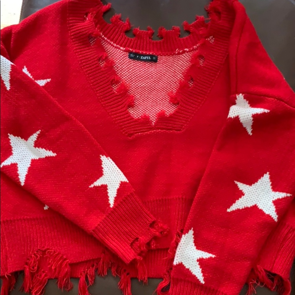 red star distressed sweater